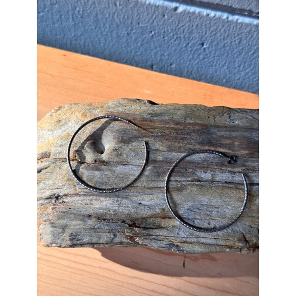 Sterling Silver Textured Hoop Earrings 925 Made In Italy 6.37g Lightweight - Picture 4 of 7